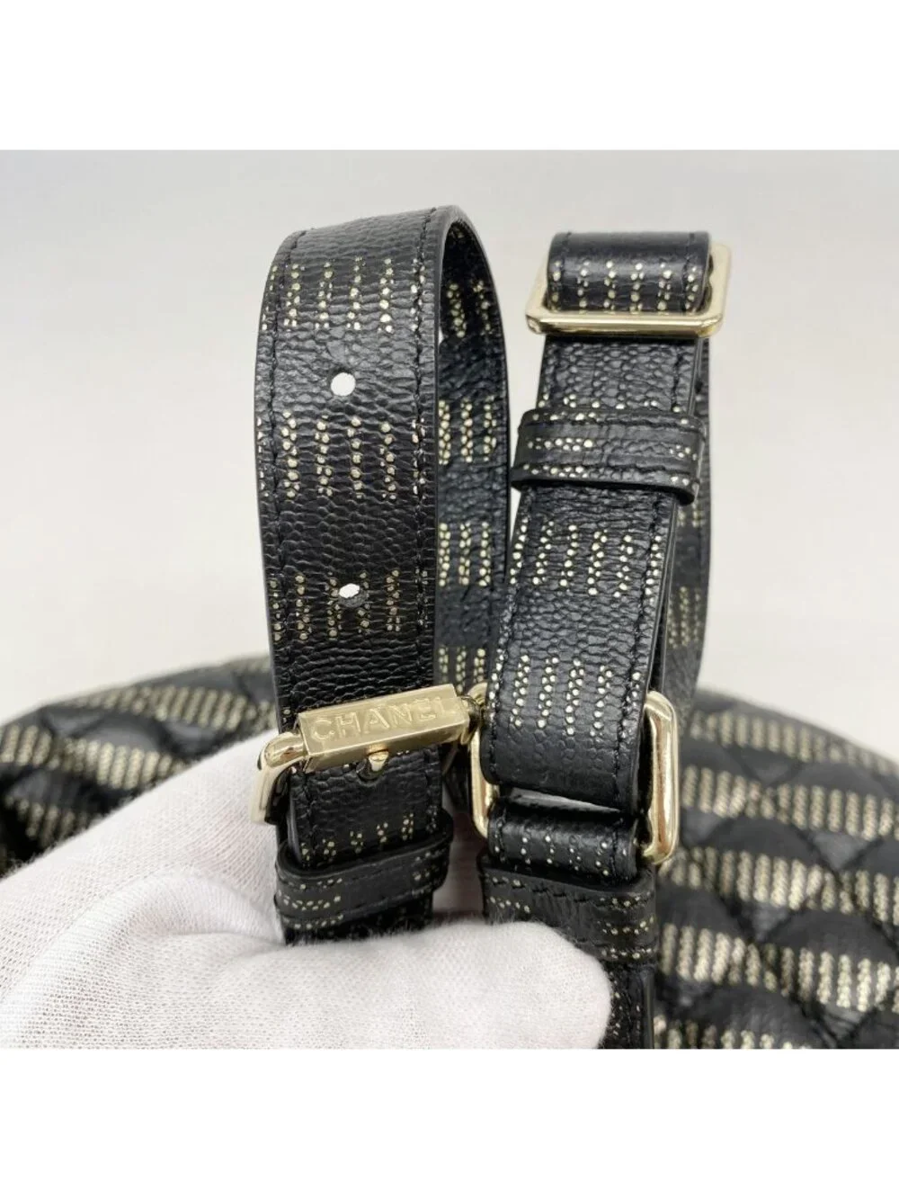 Chanel Waist Bag Quilted Leather Black Champagne Gold
